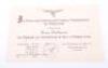WW2 German Luftwaffe Award Citation for the 1st October 1938 Medal