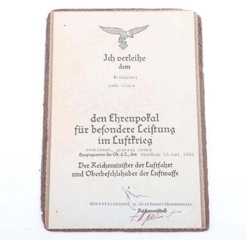 Luftwaffe Honour Goblet Citation