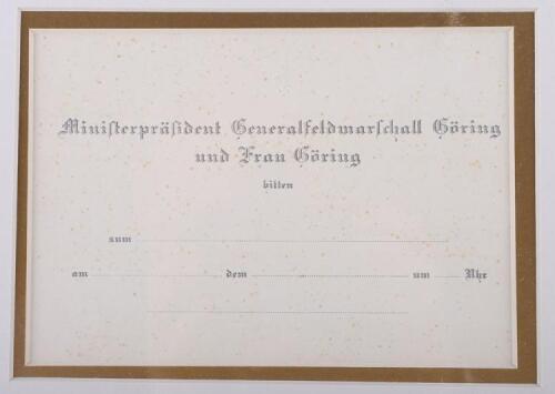 Framed Printed Invitation by Generalfeldmarschall Goring and Frau Goring