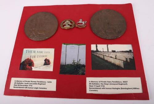 WW1 British Memorial Plaques to Thomas Pendlebury and Harry Pendlebury,