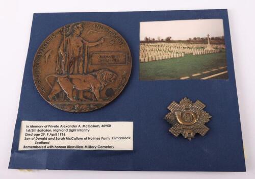 WW1 British Memorial Plaque Alexander McCallum