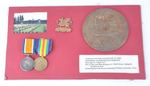 WW1 British Casualty Medal Pair and Memorial Plaque East Kent Regiment