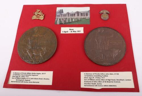 Pair of WW1 British Memorial Plaques Both Commemorated on the Arras Memorial and Killed in 1917