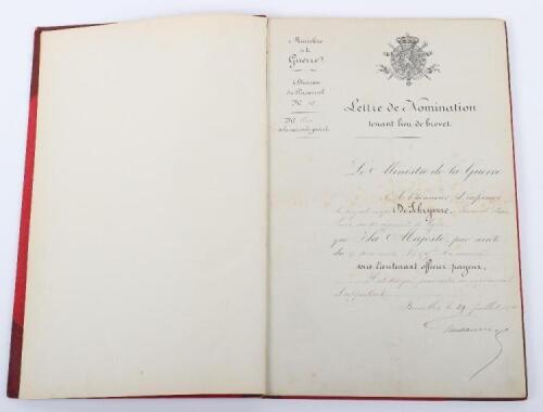 Souvenir de L'Armee 1870-1902&rdquo;. Bound Collection of Commissions" etc to Capitaine Edward Pierre Louis De Schryvere, Belgian Army
