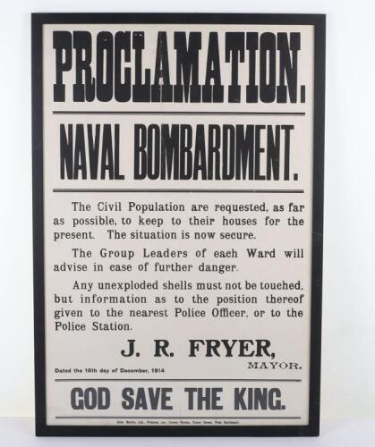 Proclamation Naval Bombardment Poster Hartlepool December 1914,