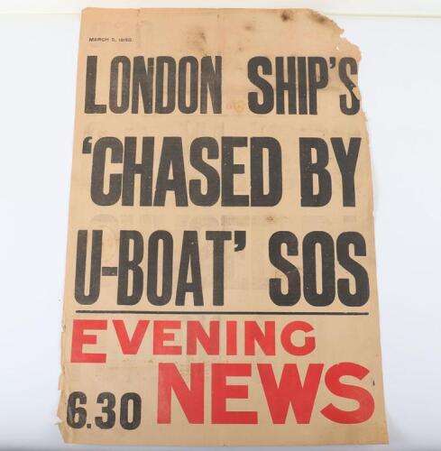 Evening News Poster London Ships "Chased by U-Boat"