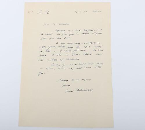 Leni Riefenstahl. Famous German film director signed letter
