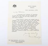 Humphrys Francis, (1879-1971) British Officer, Colonial Administrator and High Commissioner in the Kingdom of Iraq signed typed letter.