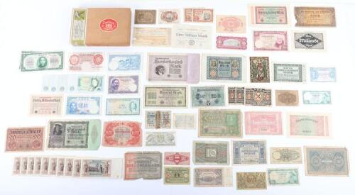 A good selection of mostly German banknotes including A. SchaaffhausenÕscher Bankverein A.G 100000