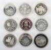 Nine silver coins including 1993 Alderney Two Pounds, 1993 20 Dollars, 3xRepublic of Liberia 10 Dollars (1oz) - 2