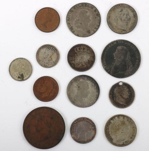 Selection of 19th century and later coins, including 1800 Willhelm III Drei Einen Thaler, 1797A 4 Groschen