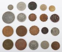 Various European and world coins, including 1834 5 Cent Belgium