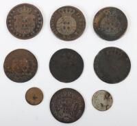 A selection of 18th and 19th century Portuguese coins, including 1820 and 1822 40 Reis, 1763 10 Reis, 1849 20 Reis