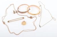 Group of 9ct gold items including two 9ct bangles