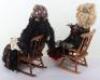 Two character dolls by Rosemary Bradshaw of a ÔCynthia PayneÕ whorehouse madam with Ôluncheon voucherÕ on chair, with a Gypsy fortune teller doll on chair - 4