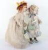 Two character dolls by Rosemary Bradshaw of an Edwardian lady in straw hat, with a Victorian child doll with ÔTeddy BearÕ book in basket - 3