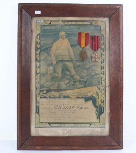 WW1 Belgium Medals in Picture Frame