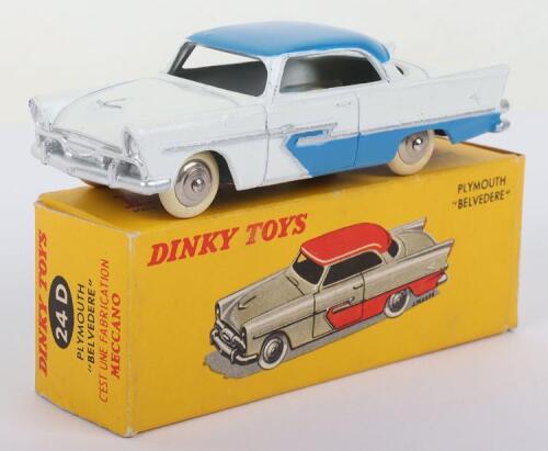 Scarce French Dinky Toys 24D Plymouth &ldquo;Belvedere&rdquo; white body, blue roof/side panels