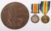 Great War Pair of Medals and Memorial Plaque to a Private in the 20th (Wearside) Battalion Durham Light Infantry Who Died of Wounds in October 1916