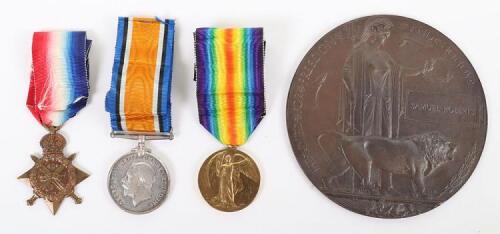 Great War 1914 Star Medal Trio and Memorial Plaque Awarded to a Captain in the Royal Engineers who Committed Suicide in December 1914 on the Western Front