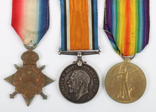 Great War 1914-15 Star Medal Trio to a Private in the 1/8th Durham Light Infantry Who Was Discharged Unfit for Further Service After Having Spent 116 Days in Hospital Recovering From Shrapnel Wounds Caused by an Exploding Shell