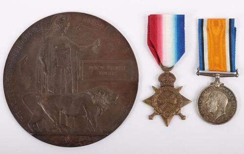 A Great War Pair of Medals with a Memorial Plaque to a Private in the 17th (1st Football) Battalion Middlesex Regiment, Who Died of Wounds Whilst in Southampton Military Hospital