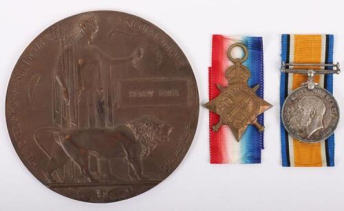 Great War Pair of Medals and a Memorial Plaque to a Sergeant in the East Surrey Regiment Who Was Missing Presumed Dead During a Failed Attack on the German Lines in May 1917