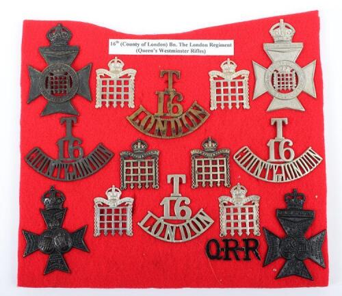 Grouping of 16th (County of London) Battalion ‘Queens Westminster Rifles’ Badges and Insignia