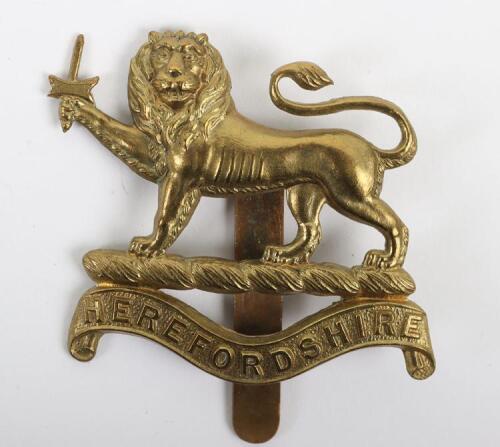 Scarce WW1 All Brass Herefordshire Regiment Cap Badge