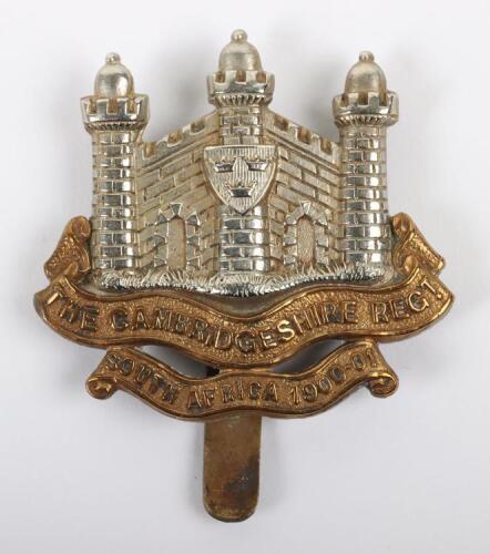 Scarce Cambridgeshire Regiment Cap Badge with South Africa 1900-01 Scroll