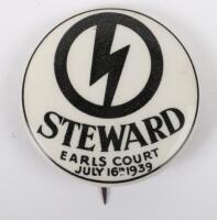 British Union of Fascists (B.U.F) Earls Court Rally 1939 Stewards Badge