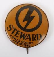 British Union of Fascists (B.U.F) Earls Court Rally 1939 Stewards Badge