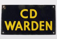 WW2 Civil Defence Warden Enamel Sign