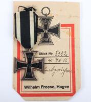 1914 Iron Cross 2nd Class in Original Paper Packet of Issue by Wilhelm Froese, Hagen