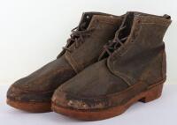 Extremely Rare WW1 German 1918 Period Ersatz Ankle Boots Made from Paper Cloth Material