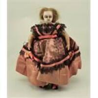 Poured wax shoulder head doll in original clothes, probably Montanari, English circa 1860,