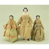 Three early miniature shoulder head dolls, German 1840-60,