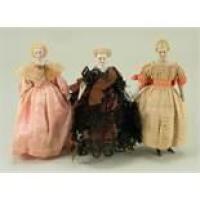 Three early miniature Parian-type shoulder head dolls, German circa 1860,