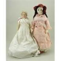Two wax over composition shoulder head dolls, English circa 1865,