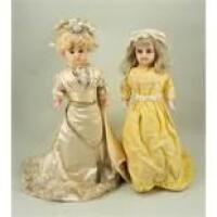 Wax over composition shoulder head bridal doll, German circa 1860,