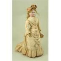 Rare smiling Bru bisque shoulder head fashion doll, French circa 1870,