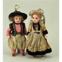 Pair of miniature bisque head dolls, French circa 1910,