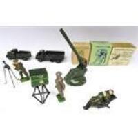 Britains Anti-aircraft Instruments AA 2pdr, 1639 Rangefinder, 1728 Predictor (operator not matching, tripod slightly bent) and 1731 Spotter in original boxes, Lilliput 1 1/2 ton Truck, 3 ton Truck (Condition Very Good boxes Good) (10)