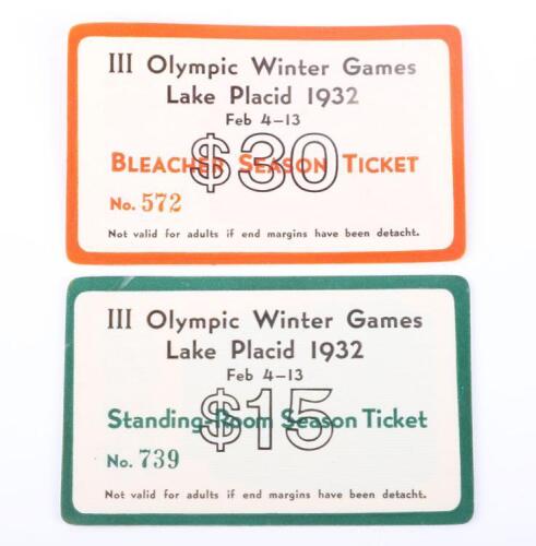 2x Rare III Olympic Winter Games Lake Placid 1932 Tickets