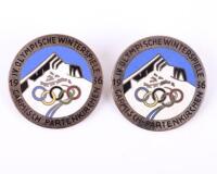 2x Third Reich Period 1936 Winter Olympic Games Badges