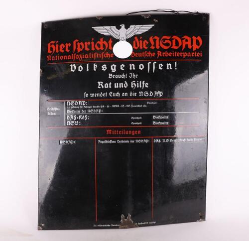 Third Reich Hier Spricht die NSDAP Enamel Sign / Plaque