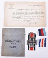 Third Reich Iron Cross 2nd Class in Paper Packet of Issue and Adolf Hitler Greetings Card