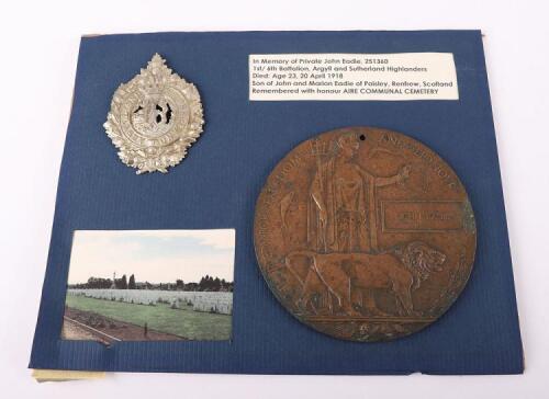 WW1 British Bronze Memorial Plaque John Eadie