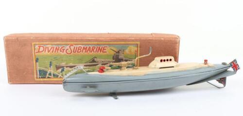 Boxed CK (Japan) tinplate clockwork Diving Submarine, 1930s