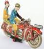 A rare and large George Levy Gely tinplate clockwork Motorbike with Lady pillion passenger, German 1930 - 2